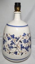 Mid-Century Modern Pottery Table Lamp Blue White Flower Design Size 40 x 20cm
