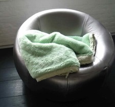 Mint green fake fur throw with a 100% silk plaid backing & border – Lux Blanket