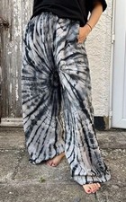 Tie Dye Palazzo Flare Women Beach Trouser, Casual Cotton Festival Boho Pants   