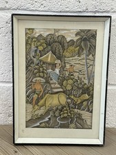 Vintage Bali Art Painted Water