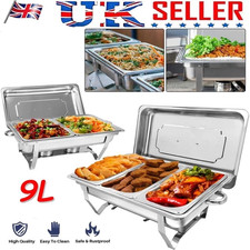 9 Litre Buffet Chafing Dish Food Warmer Hot Plate 1/2 Tray With Lid Hook &……#