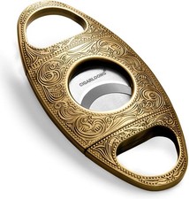 CIGARLOONG Cigar Cutter Steel Bronze Engraved Double Cut Blade Cigar Guillotine
