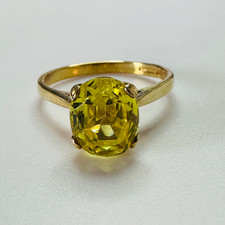 Hand cut Synthetic Sapphire Lemon Yellow 9ct yellow gold ring size N