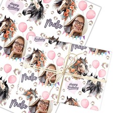 Personalised Wrapping Paper Kids Birthday Girls Horses Photo Custom Gift Wrap