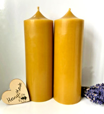 2 x Handmade Pure Beeswax Thick Round Classic Church Pillar Table Candles 20x7cm