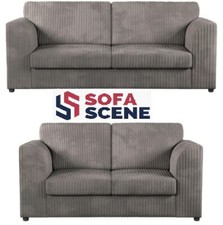 Jumbo Cord High Back Cushions 3 2 seater Sofa Suite Set Footstool Corner Grey UK