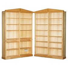 PAIR OF HUGE 2.5 METER TALL SATIN BIRCH & WALNUT STEEPLE TOP LIBRARY BOOKCASES