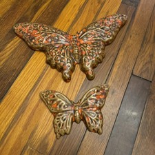 Vintage Butterfly Chalkware Wall Plaques Miller Studios 1970s