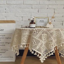 Vintage Cotton Lace Hand Crochet Doily Square Table Cloth Topper Cover Mats 60cm