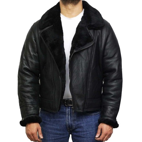 Men black shearling - black, leather