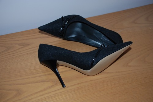 Ladies black fabric high - , heel