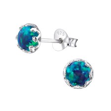 925 Sterling Silver Peacock Opal Gemstone Circle Stud Earrings