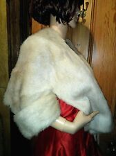 VINTAGE Soft Beige Cream Mink Shrug Bolero Luxury Stole Size M Est.UK 10-14
