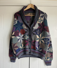 Vintage Kaffe Fassett Alpaca Wool Hand Knit Gazebo Star Sweater Cardigan M