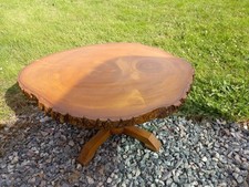 Natural Live Edge Oak Wood trunk Free form Rotating Coffee Table Handmade Rustic