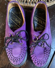 vtg 70s original Punk ROBOT chelsea buckle brothel creepers purple suede 37 4