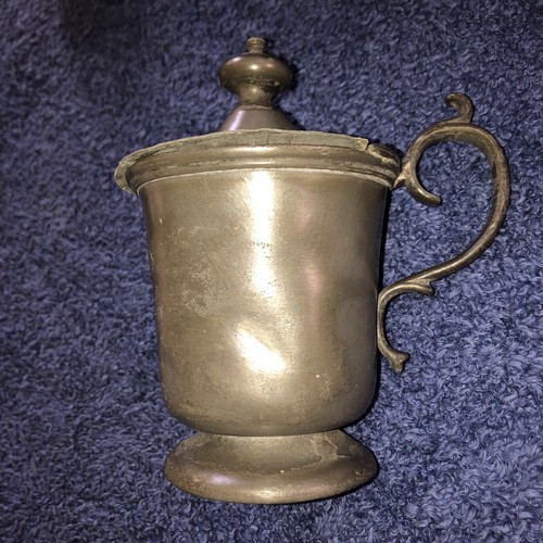 Antique pewter lidded tankard - antique,