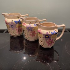 3 Arthur Wood Graduated Jugs. Vintage. Art Deco. Floral Decoration 
