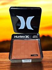 MENS HURLEY CHECKED COGNAC BROWN BIFOLD WALLET 