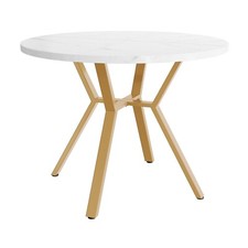 ROUND DINING TABLE MARBLE EFFECT TOP KITCHEN TABLE WITH X-SHAPED LEGS WHITE