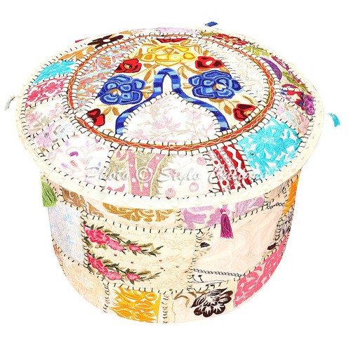 Indian round pouf cover - indian,