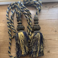 2 Large Gold & Blue Rope TieBack Tassels Drapery Curtains Elegant Luxury Quality
