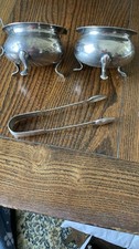 Antique Silver Plated Cream Jug And Sugar Bowl With Sugar Tongs