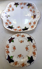 VINTAGE STAFFORDSHIRE BONE CHINA FLOWER DESIGN CAKE PLATE & TEA PLATE
