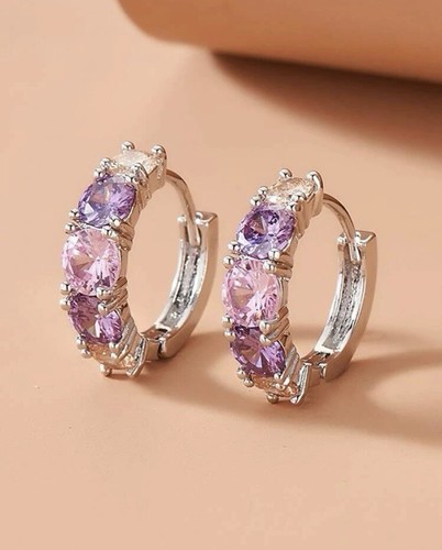 New silver earrings hoop cubic