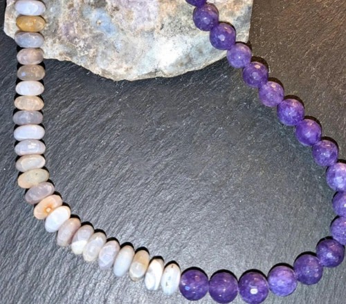 Amethyst and agate necklace - amethyst,