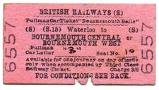 BR(S) Railway Ticket Waterloo to Bournemouth C/West-Pullman Car "B'mouth Belle"