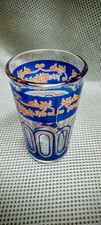 Moroccan beautiful hand painted mint tea glass..blue and gold..pre loved..
