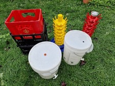 Fermentation Buckets and lids 4 pcs. 2 Bottles Dryer, 3 Bottles Crates.
