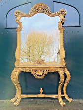 Console with Mirror French Louis XVI Baroque Gold Rococo Marble Entryway Set
