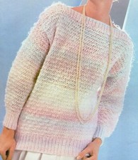 Slash Neck Sweater Odd Pins Knitting Pattern Brushed Chunky 30-38 inch