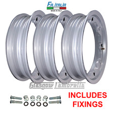 Lambretta GP 125 150 200  3 x TUBELESS WHEEL RIMS in GREY Italian by FA Italia