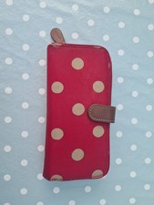 Cath Kidston Red Beige Polka Dot Coated Long Card Purse Wallet Zipper 19x10x3 cm