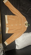 Mens Tan Ribbed Varsity Jacket
