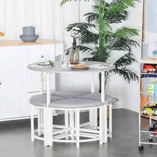 Round Dining Table Set 4Stools Chairs Kitchen Breakfast Compact Seat Space Saver