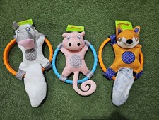 Squeaky Frisbee Dog Toys Lamb/Fox/Pig Set Of 3 Chewy Fetch Fun Approx 25cm Ring!