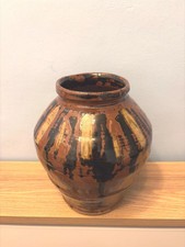 Vintage Very Large Terracotta Glazed Drip Glaze Urn Vase