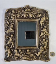 Small Vintage Wall Mirror Ornate Cherub Gold Gilt Plaster Frame Baroque Style