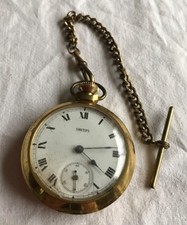 Vintage 1960s SMITHS Gold Tone Pocket Watch & Albert Chain (Partially Working)