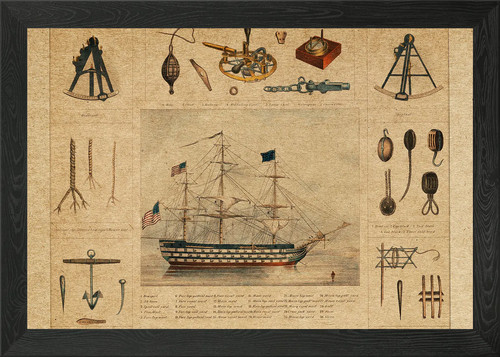 Lithograph ship framed - a,
