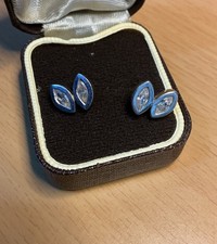 Vintage 925 Silver Unusual  Design Cubic Zirconia Stud Earrings