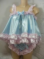 ADULT baby sissy pink blue satin cami & knickers set lingerie panties dress