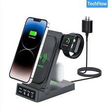 TechFlow Wireless Charger, Foldable 3 in 1 Wireless Charger