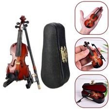 Mini Violin Miniature Musical Instrument Wooden Model with Support and Case UK