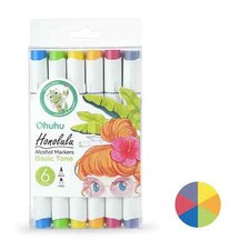 Ohuhu Honolulu 6 Colors Dual Tips Alcohol Art Markers Basic tone- Brush & Chisel