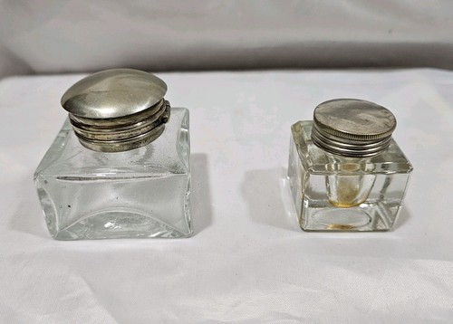 Vintage glass inkwell pots - glass,